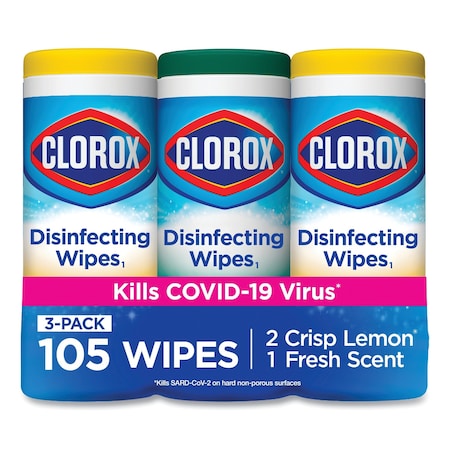 Clorox Disinfecting Wipes, 1-Ply, 7 x 8, (1) Fresh Scent/(2) Crisp Lemon, White, 35 Wipes, 3PK 30112
